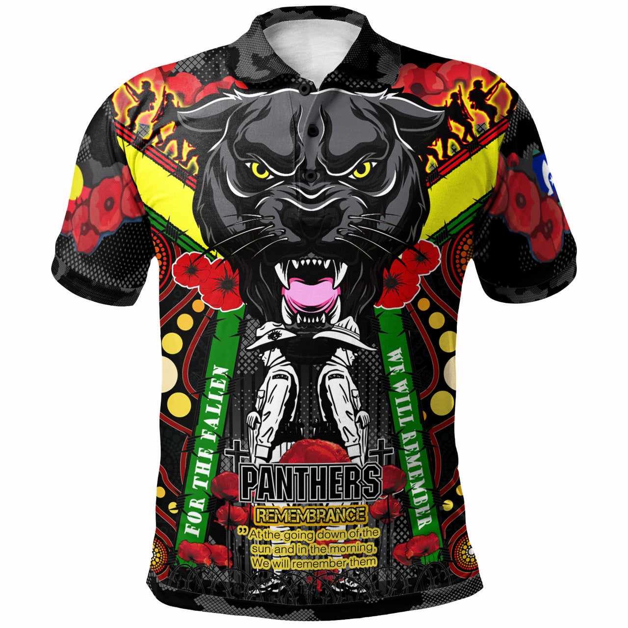 panthers-rugby-anzac-day-watercolour-polo-shirt-custom-remembrance-chocolate-soldiers-with-poppy-flower