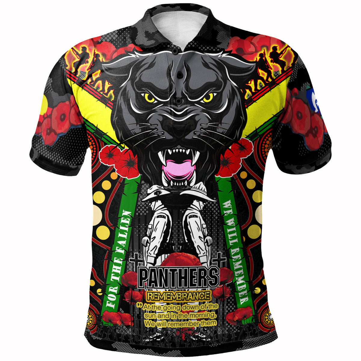 panthers-rugby-anzac-day-watercolour-polo-shirt-custom-remembrance-chocolate-soldiers-with-poppy-flower