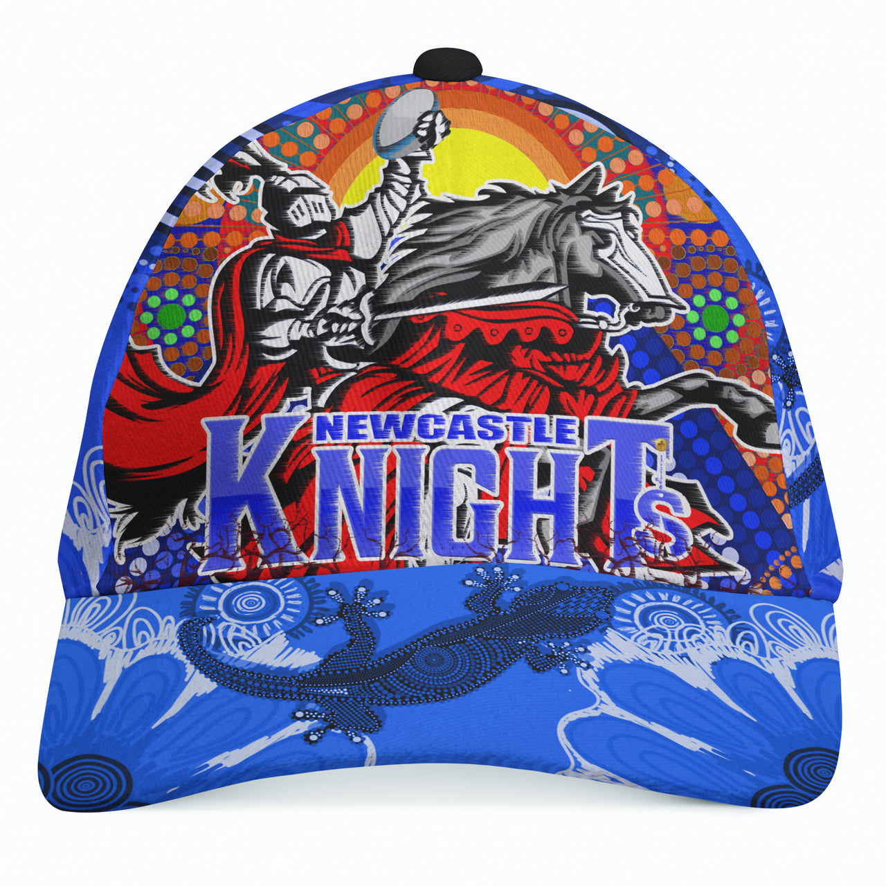 knights-rugby-custom-cap-the-indigenous-knights-watercolor-dot-painting-with-aboriginal-sun