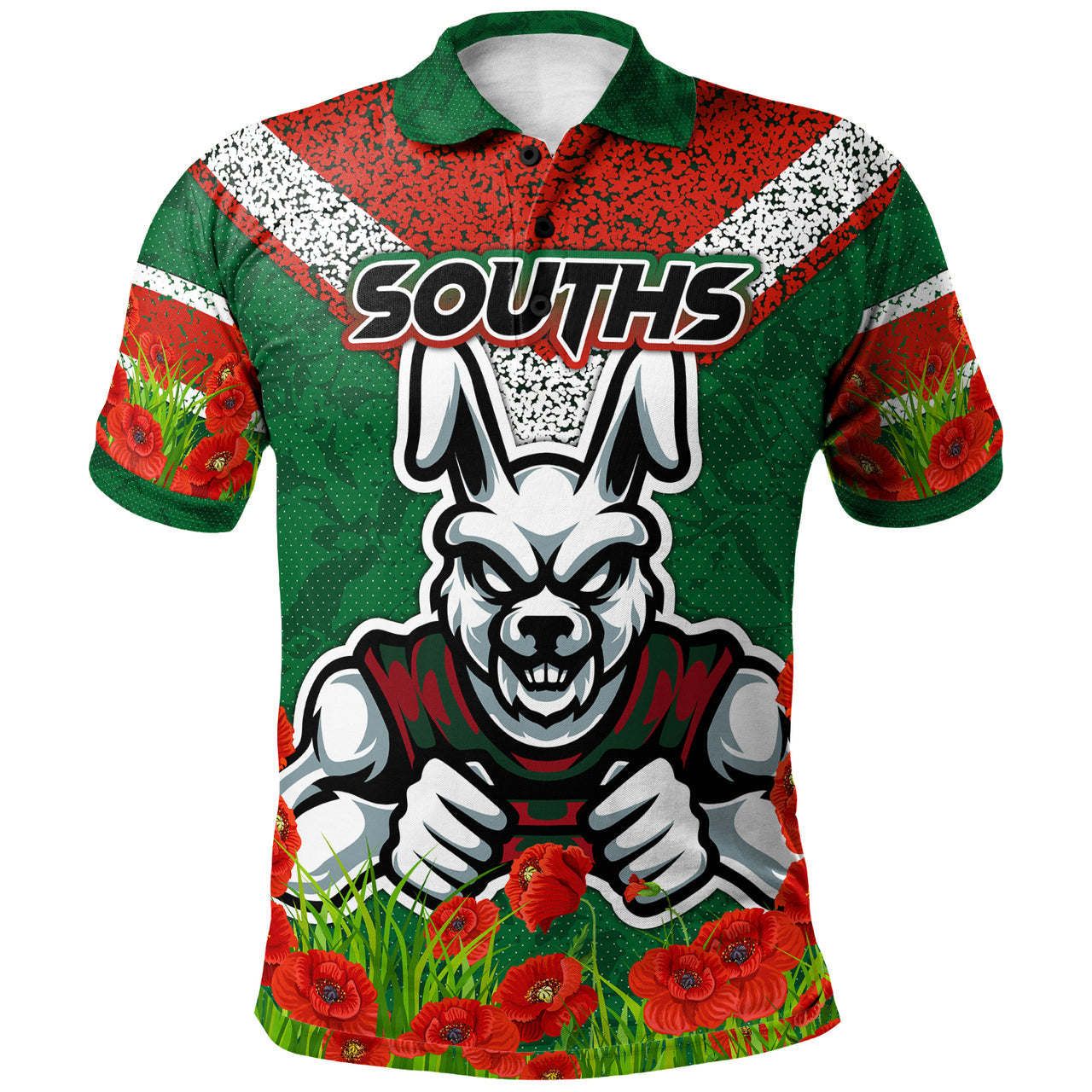 rabbitohs-rugby-polo-shirt-custom-souths-with-anzac-poppy-polo-shirt