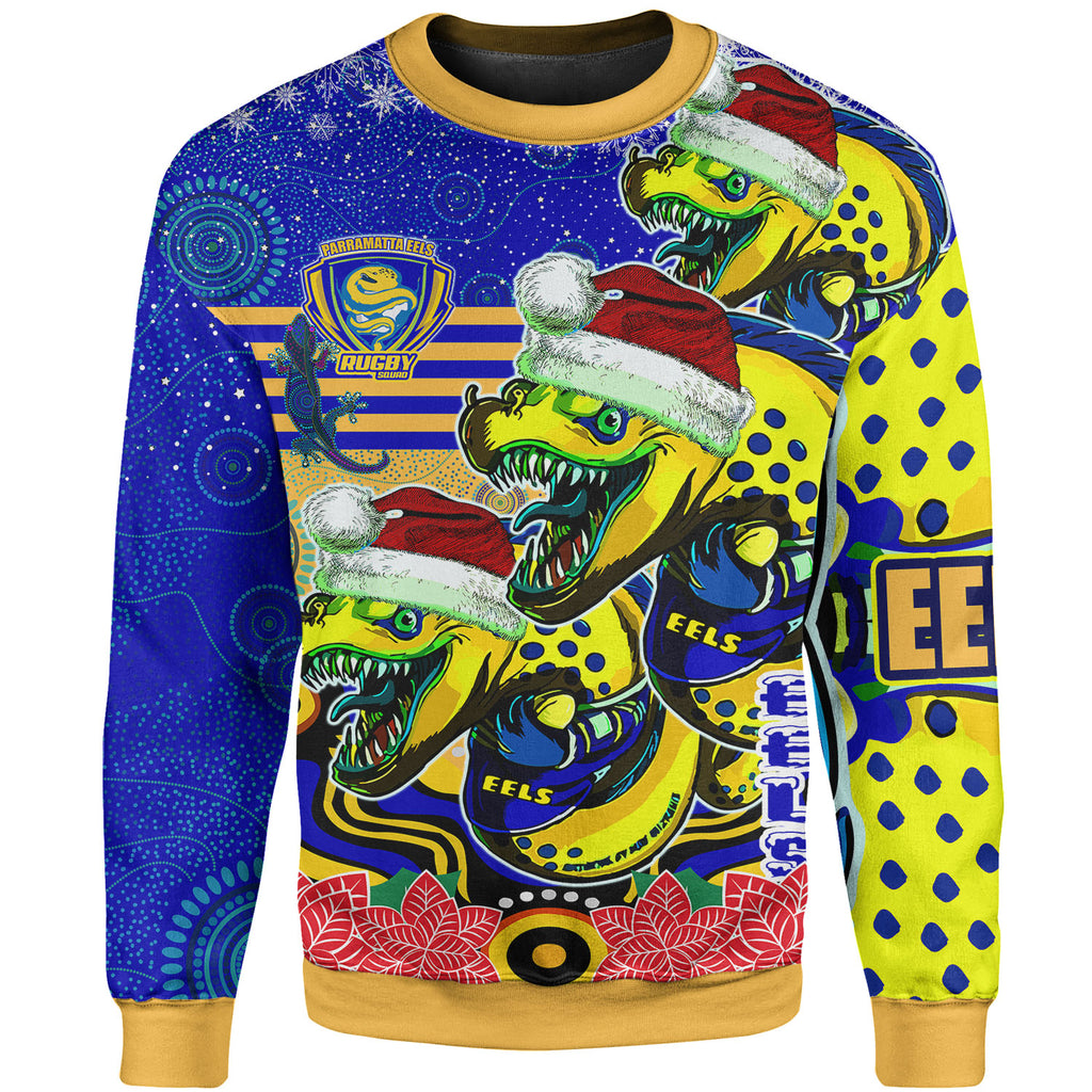 parramatta-eels-rugby-christmas-sweatshirt-custom-christmas-super-eels-squad-indigenous-sweatshirt