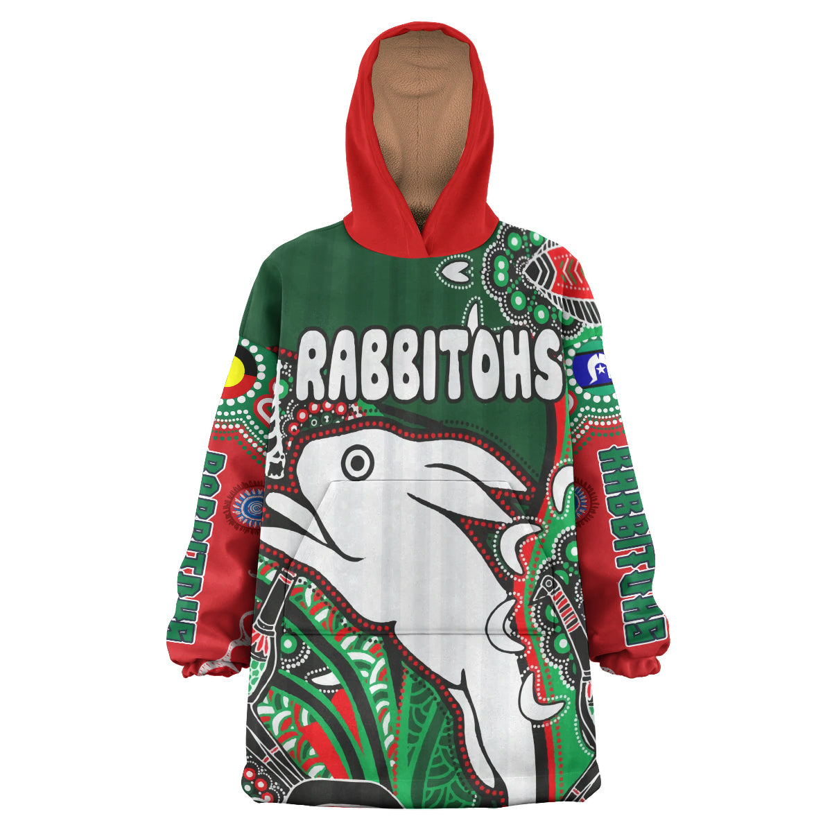 south-sydney-rabbitohs-rugby-snug-hoodie-indigenous-dreaming-rabbitohs-oodie-blanket