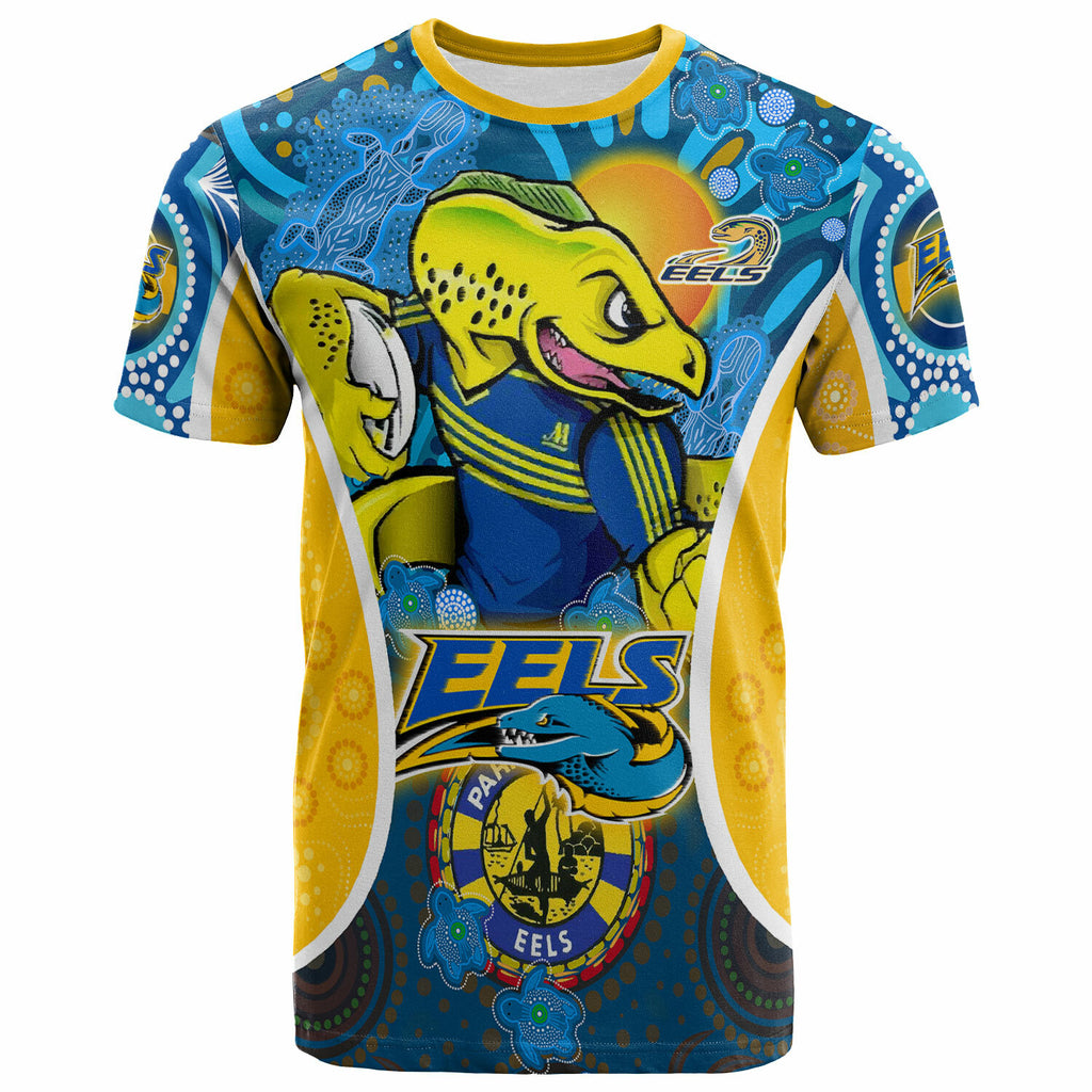 parramatta-eels-rugby-t-shirt-custom-eels-mascot-with-aboriginal-art-personalised-player-and-number-t-shirt