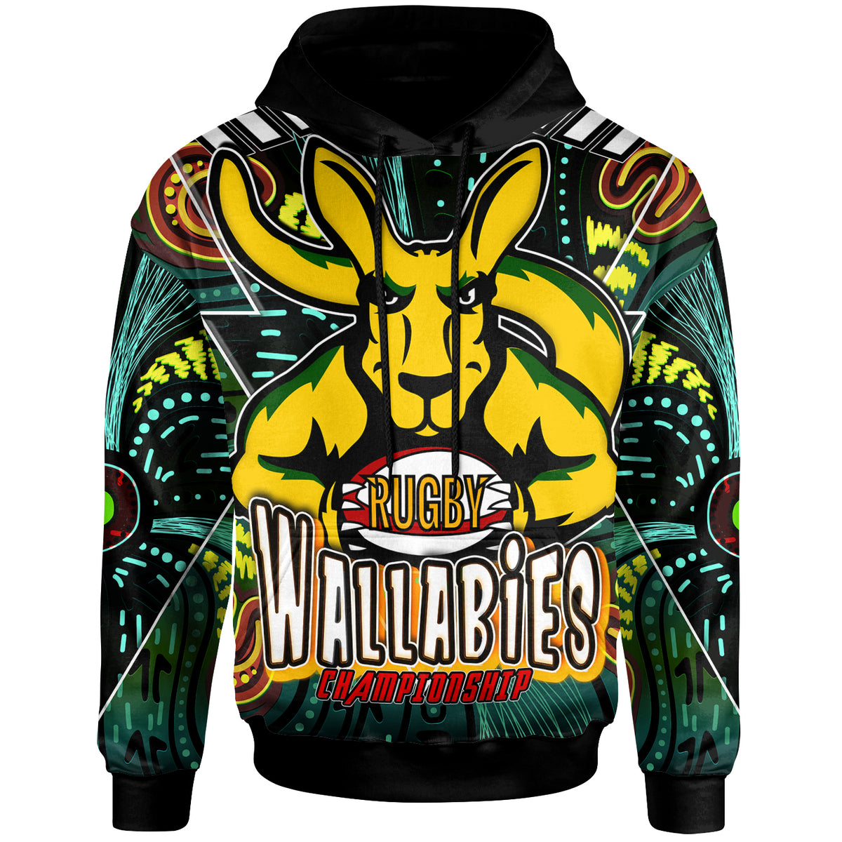 wallabies-rugby-hoodie-custom-kangaroo-rugby-championship-sport-aboriginal-culture-personalised-player-and-number-hoodie