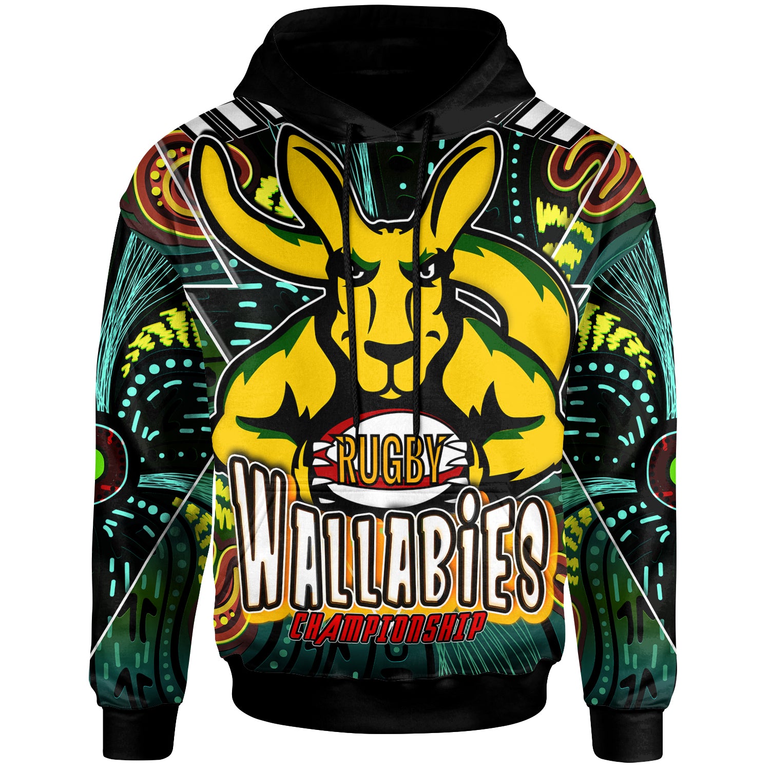 wallabies-rugby-hoodie-custom-kangaroo-rugby-championship-sport-aboriginal-culture-personalised-player-and-number-hoodie