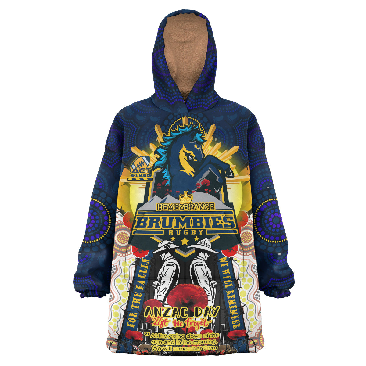 brumbies-rugby-custom-snug-hoodie-remembrance-canberra-act-brumbies-with-indigenous-patterns-and-poppy-flowers-oodie-blanket