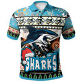 sharks-rugby-christmas-polo-shirt-custom-xmas-sharks-christmas-balls-snowflake-with-aboriginal-patterns-polo-shirt