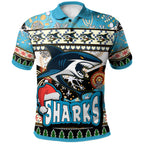 sharks-rugby-christmas-polo-shirt-custom-xmas-sharks-christmas-balls-snowflake-with-aboriginal-patterns-polo-shirt