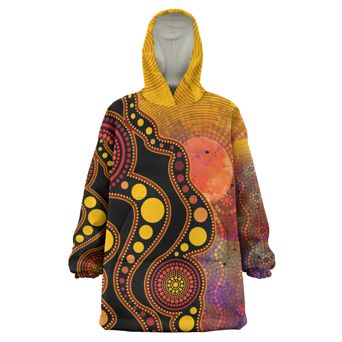 australia-aboriginal-inspired-wearable-blanket-hoodie-australia-indigenous-flag-circle-dot-painting-art-wearable-blanket-hoodie-golden