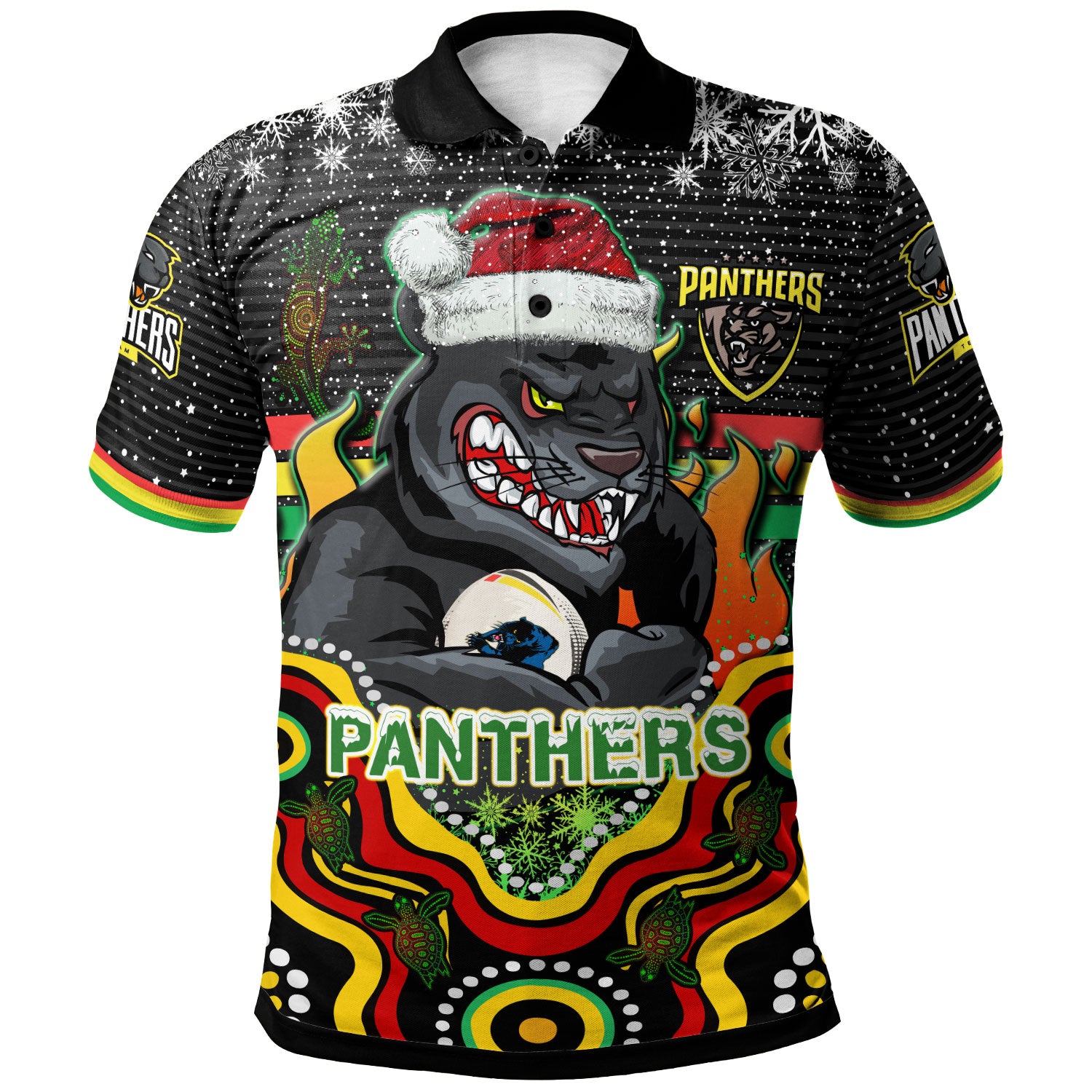 panthers-rugby-christmas-polo-shirt-custom-christmas-indigenous-penrith-panthers-personalised-name-and-number-polo-shirt