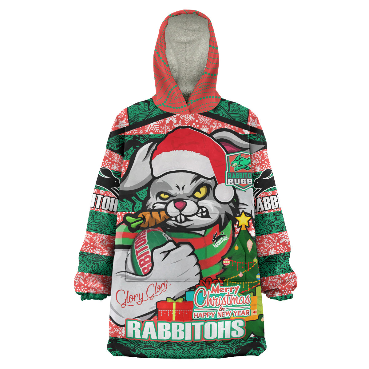 rabbitohs-christmas-rugby-snug-hoodie-merry-christmas-super-rabbitohs-with-rugby-ball-and-aboriginal-patterns-custom-wearable-blanket-hoodie