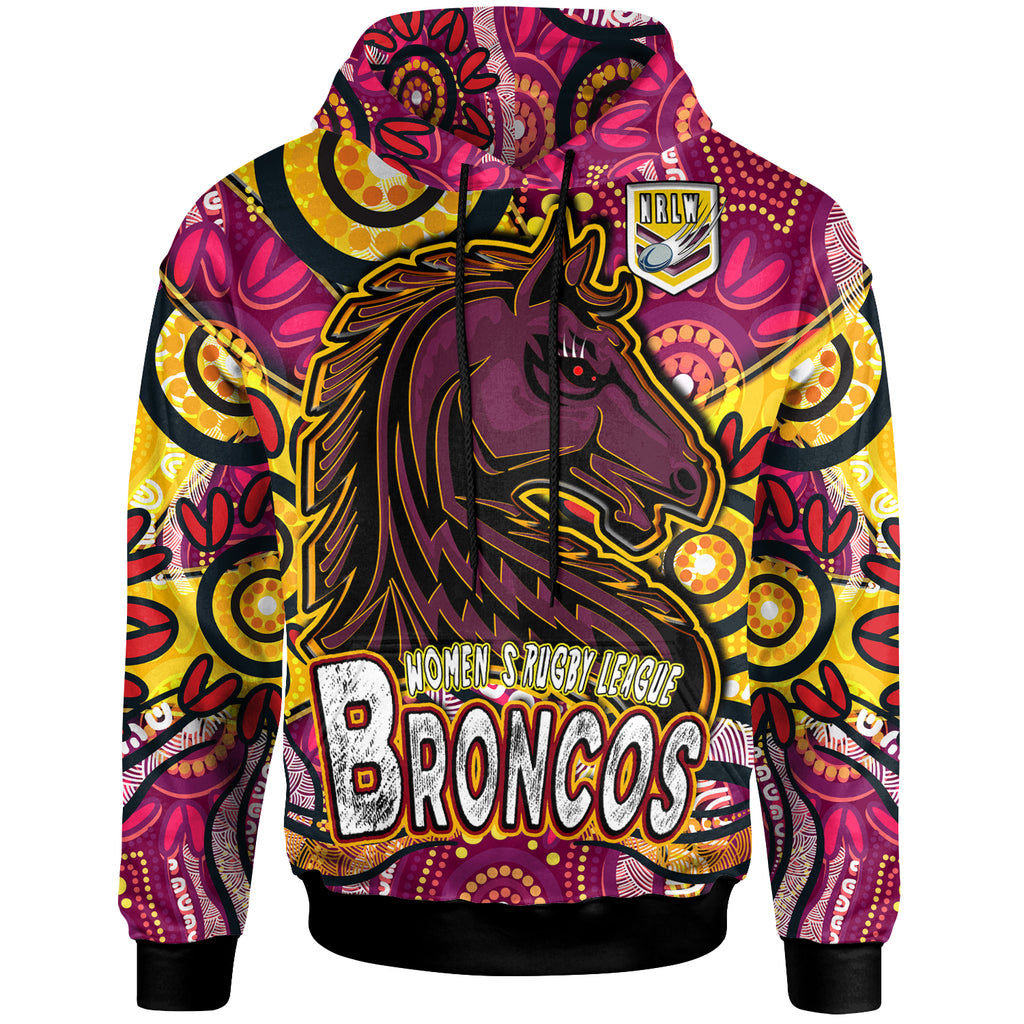 nrlw-broncos-rugby-hoodie-custom-broncos-rugby-womens-rugby-league-aboriginal-dot-painting-hoodie