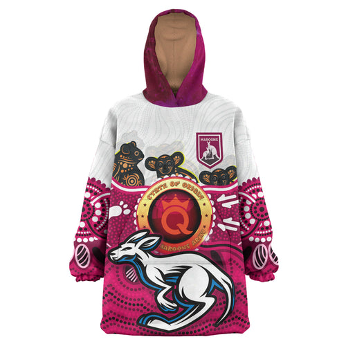 maroons-rugby-aboriginal-snug-hoodie-queensland-maroons-kangaroo-with-indigenous-koala-oodie-blanket