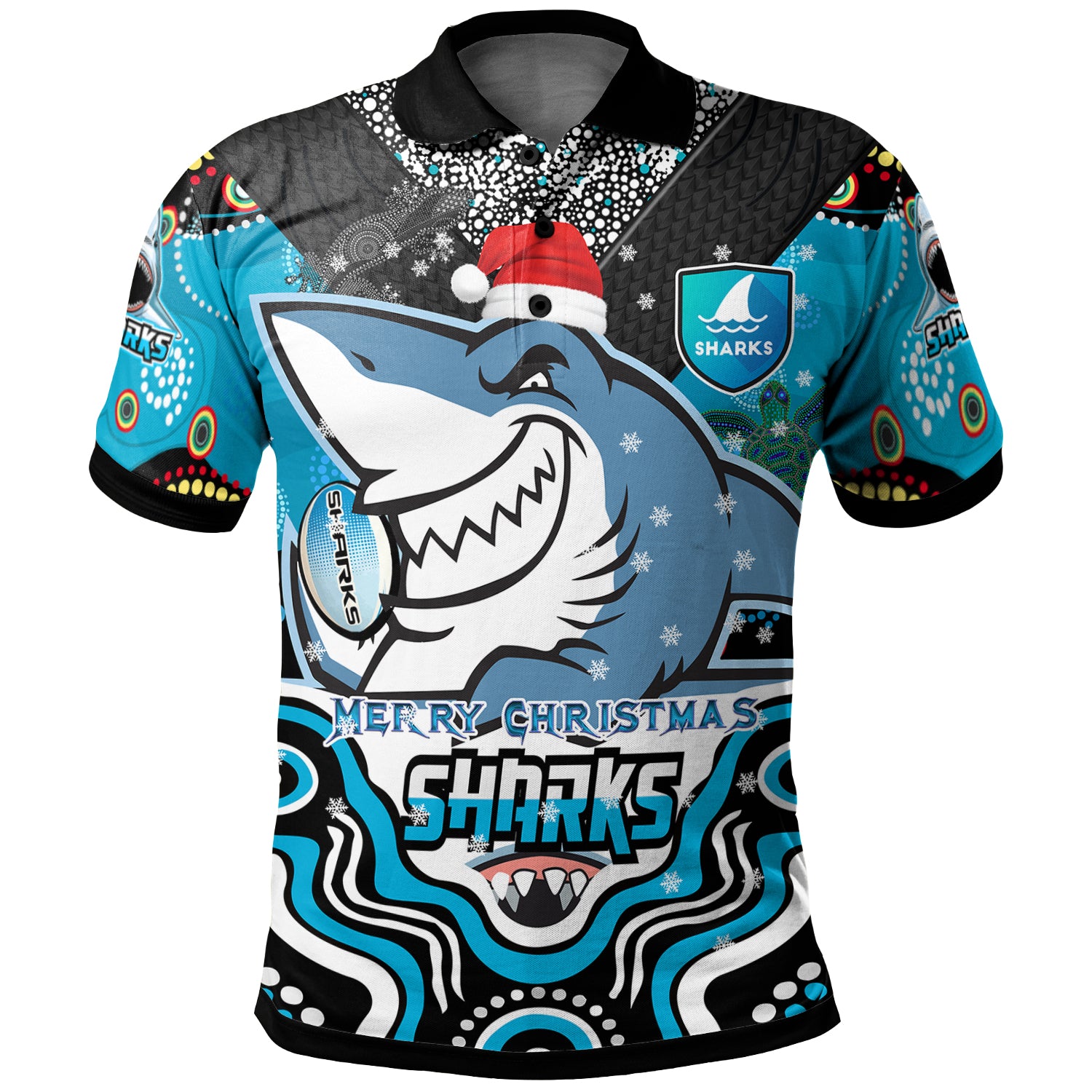 sharks-rugby-christmas-polo-shirt-custom-christmas-super-sharks-indigenous-polo-shirt