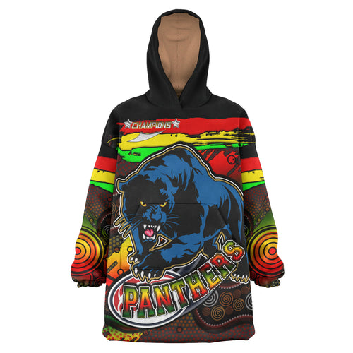 panthers-rugby-snug-hoodie-custom-panther-with-aboriginal-style-of-dot-painting-personalised-player-and-number-oodie-blanket