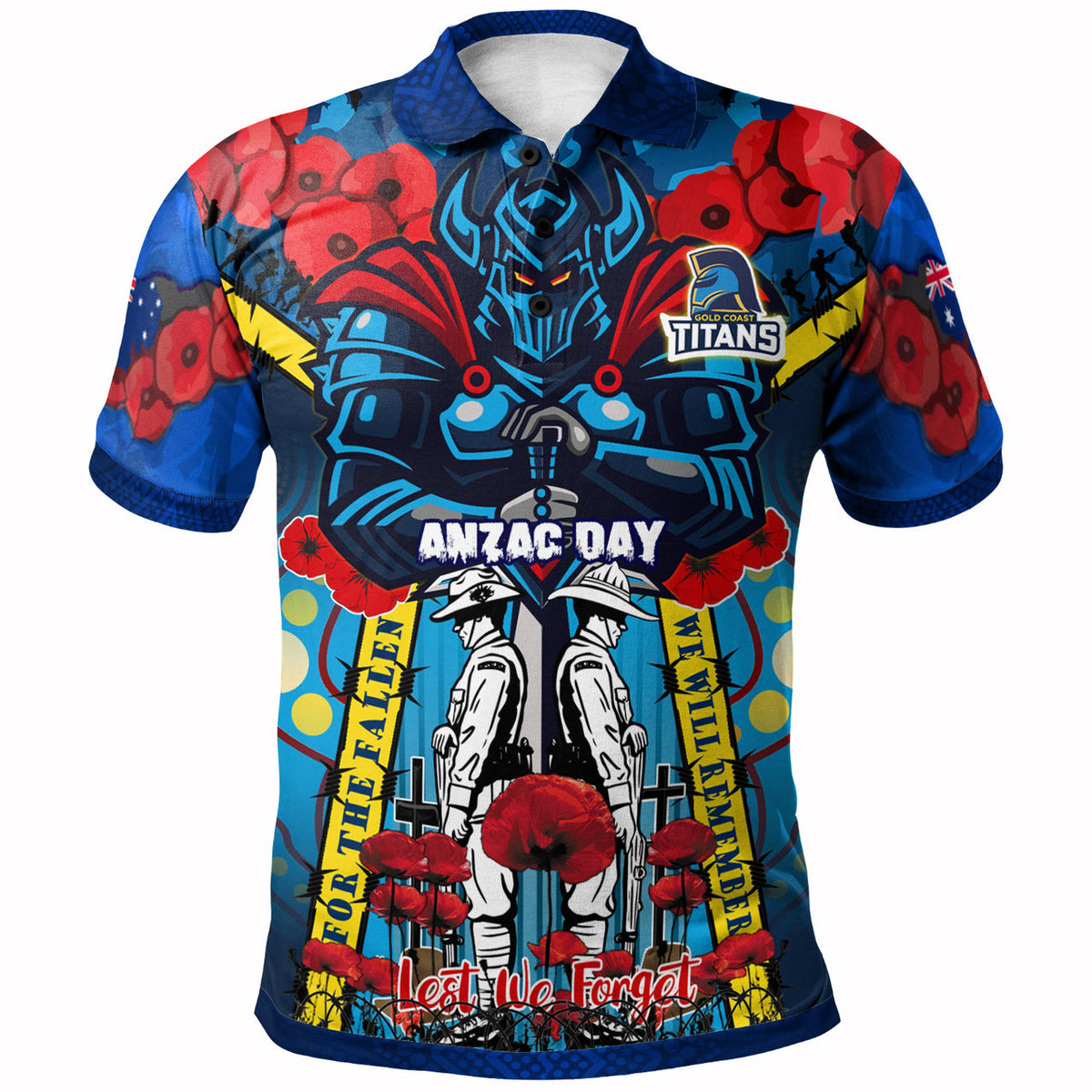 titans-aboriginal-rugby-anzac-day-custom-watercolour-polo-shirt-remembrance-indigenous-titans-with-poppy-flower-1