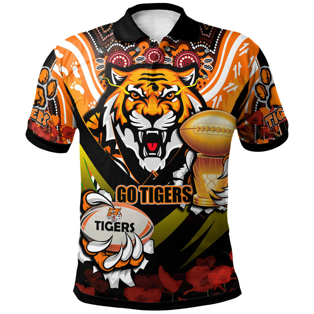 tigers-premierships-rugby-polo-shirt-custom-go-tigers-champion-claw-scratch-aboriginal-culture-polo-shirt
