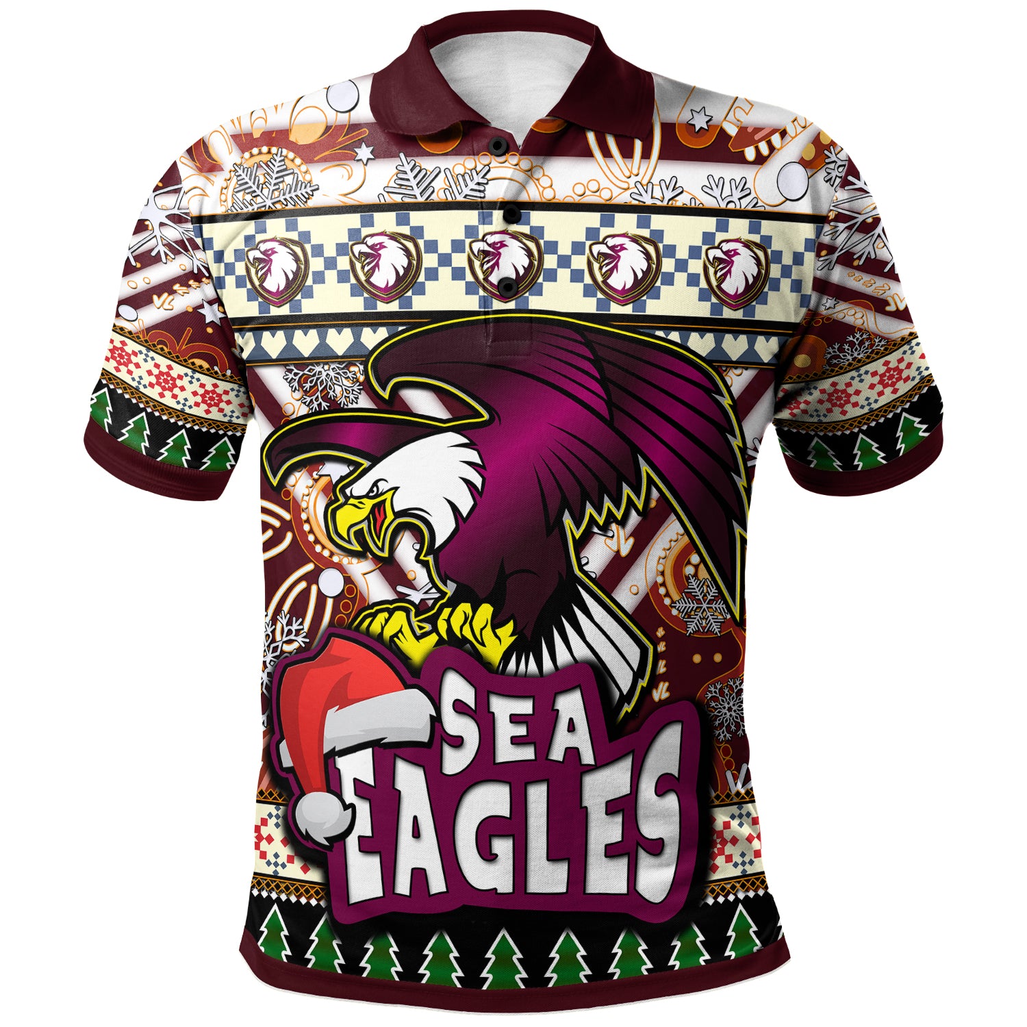 sea-eagle-rugby-christmas-polo-shirt-custom-xmas-sea-eagle-christmas-balls-snowflake-with-aboriginal-patterns-polo-shirt