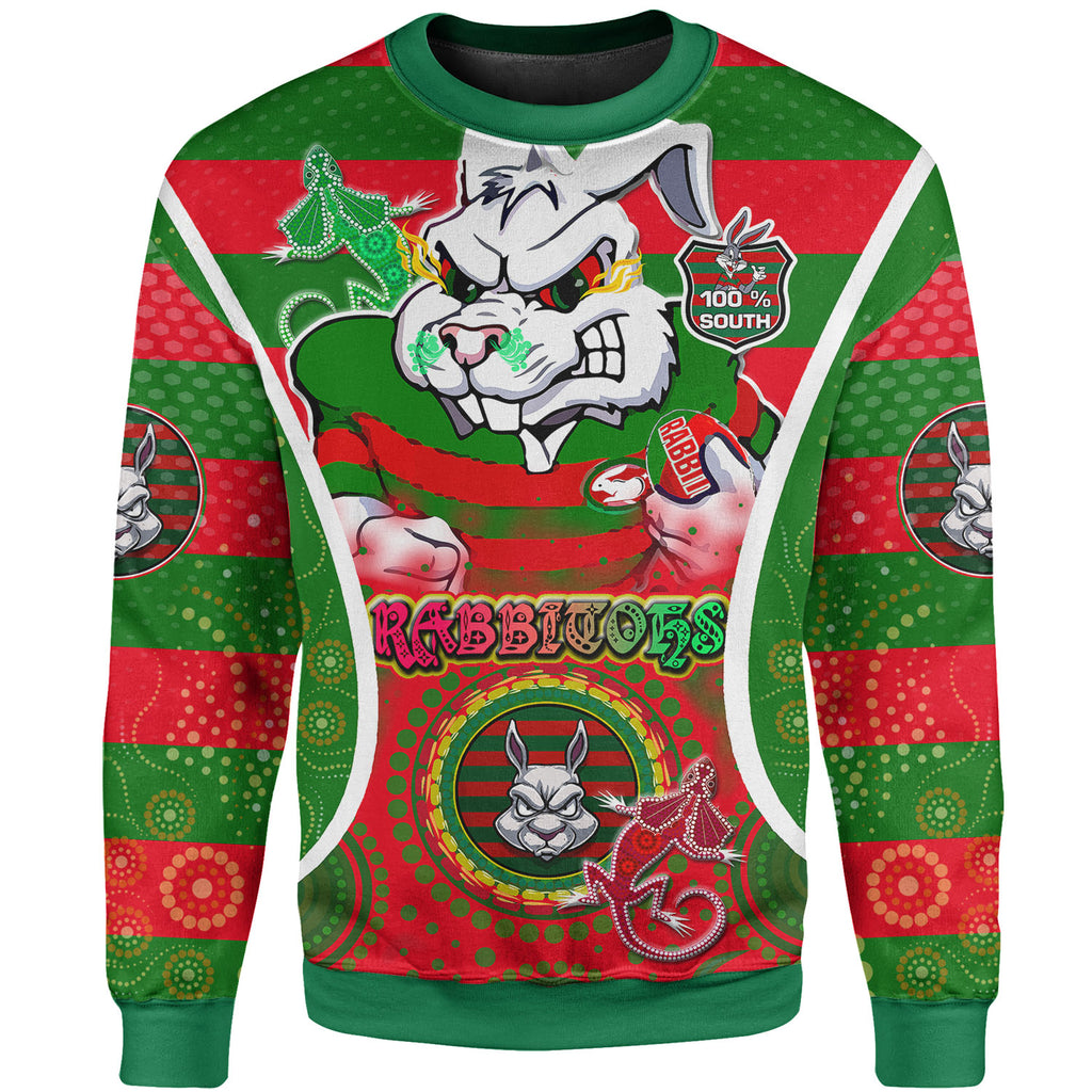 rabbitohs-rugby-sweatshirt-custom-angry-rabbitohs-100-south-personalised-player-and-number-aboriginal-pride-sweatshirt