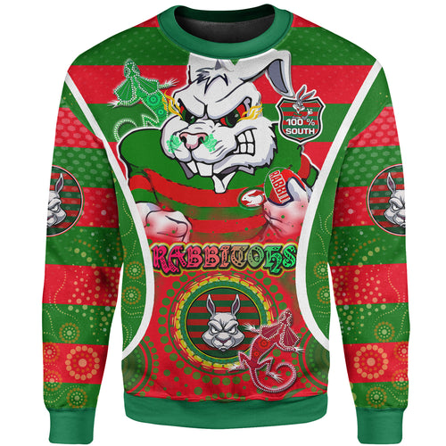 rabbitohs-rugby-sweatshirt-custom-angry-rabbitohs-100-south-personalised-player-and-number-aboriginal-pride-sweatshirt