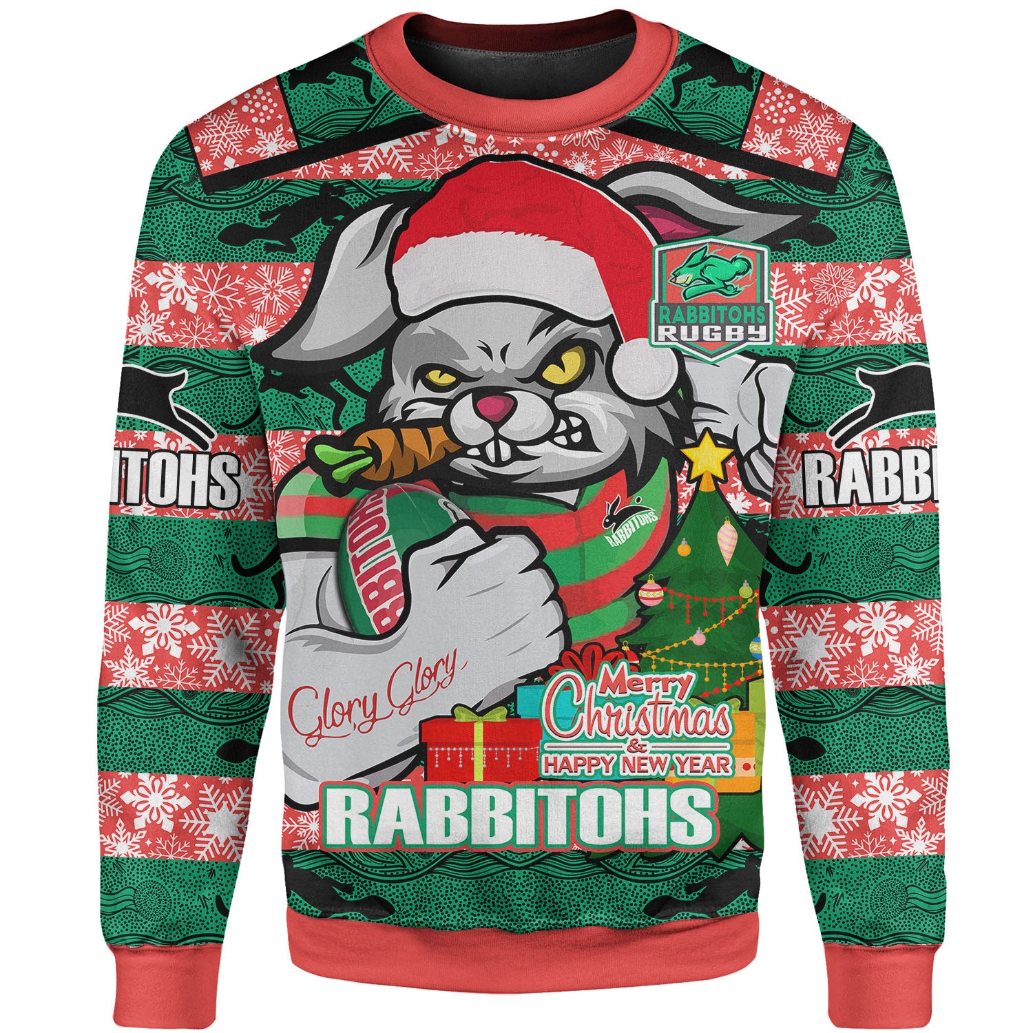 rabbitohs-christmas-rugby-sweatshirt-merry-christmas-super-rabbitohs-with-rugby-ball-and-aboriginal-patterns-custom-sweatshirt