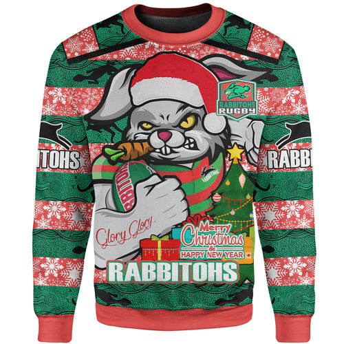 rabbitohs-christmas-rugby-sweatshirt-merry-christmas-super-rabbitohs-with-rugby-ball-and-aboriginal-patterns-custom-sweatshirt