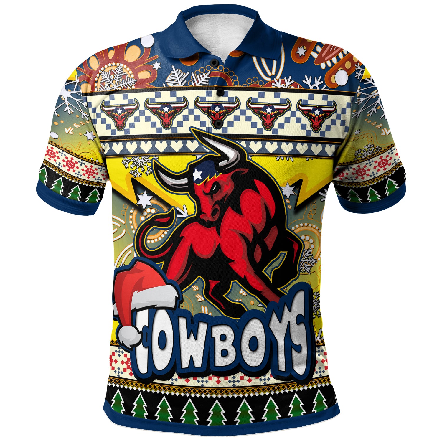 cowboys-rugby-christmas-polo-shirt-custom-xmas-cowboys-christmas-balls-snowflake-with-aboriginal-patterns-polo-shirt