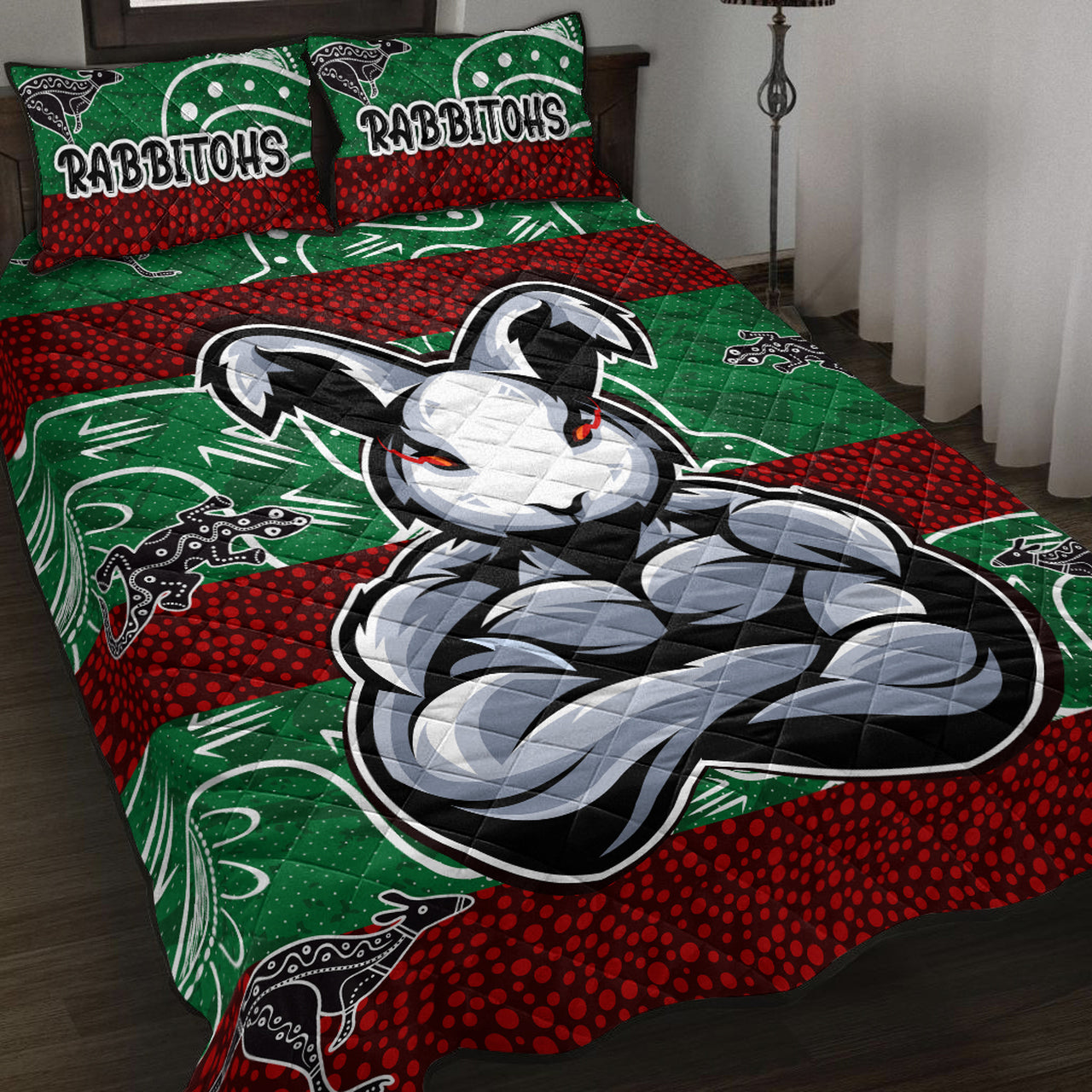 rabbitohs-quilt-bed-set-custom-indigenous-super-rabbitohs-quilt-bed-set