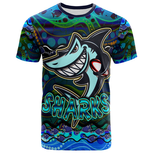 sharks-rugby-t-shirt-custom-sharks-rugby-with-fish-aboriginal-style-personalised-player-and-number-t-shirt