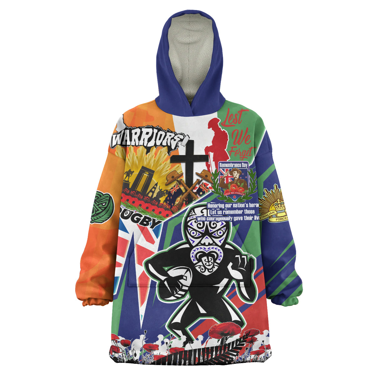 warriors-rugby-snug-hoodie-custom-remembrance-warriors-anzac-quote-with-poppy-and-rosemary-wearable-blanket-hoodie