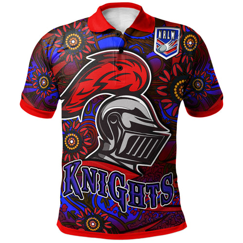 nrlw-knights-rugby-polo-shirt-custom-knights-womens-rugby-league-aboriginal-style-player-and-number-woman-polo-shirt