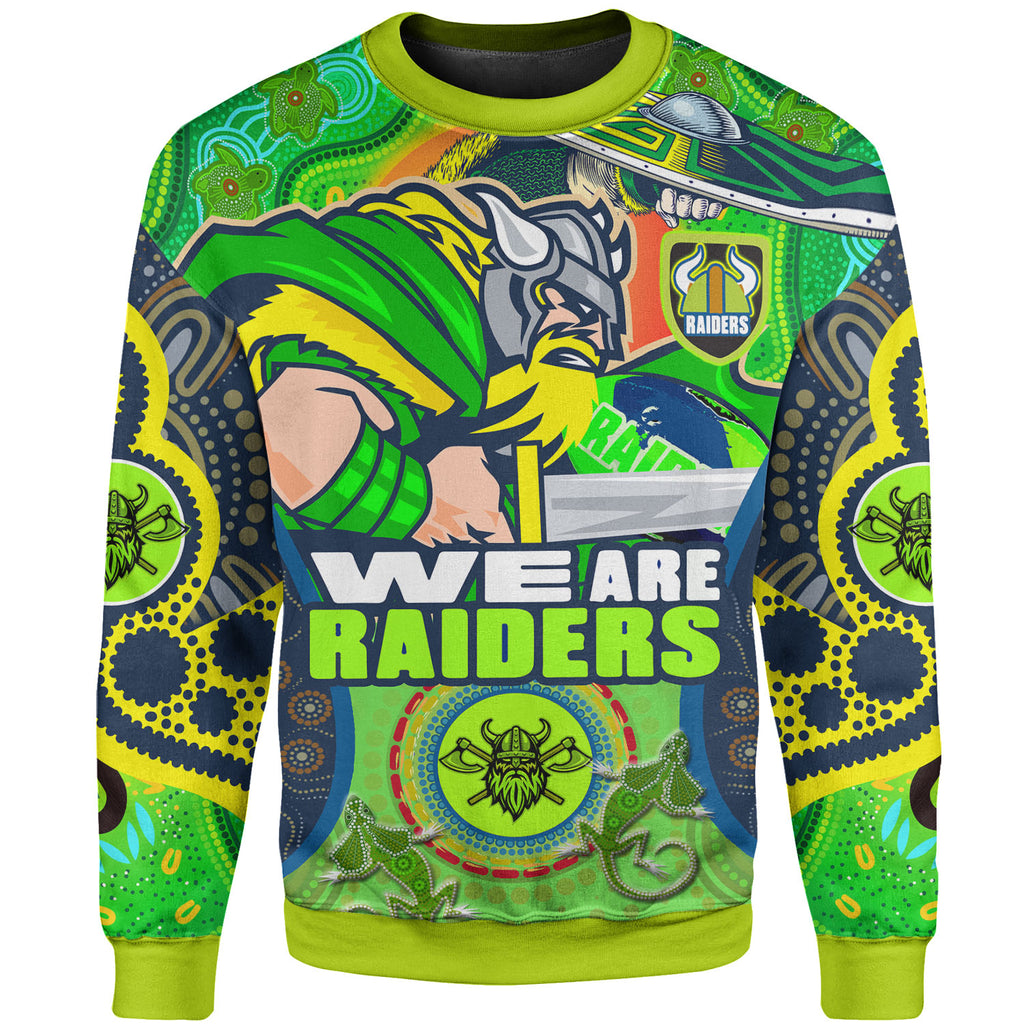 raiders-rugby-sweatshirt-custom-we-are-raiders-mascot-with-aboriginal-art-sweatshirt