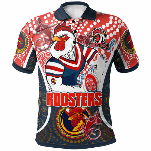 roosters-rugby-polo-shirt-custom-sydney-roosters-champion-mascot-with-aboriginal-art-personalised-player-and-number-polo-shirt