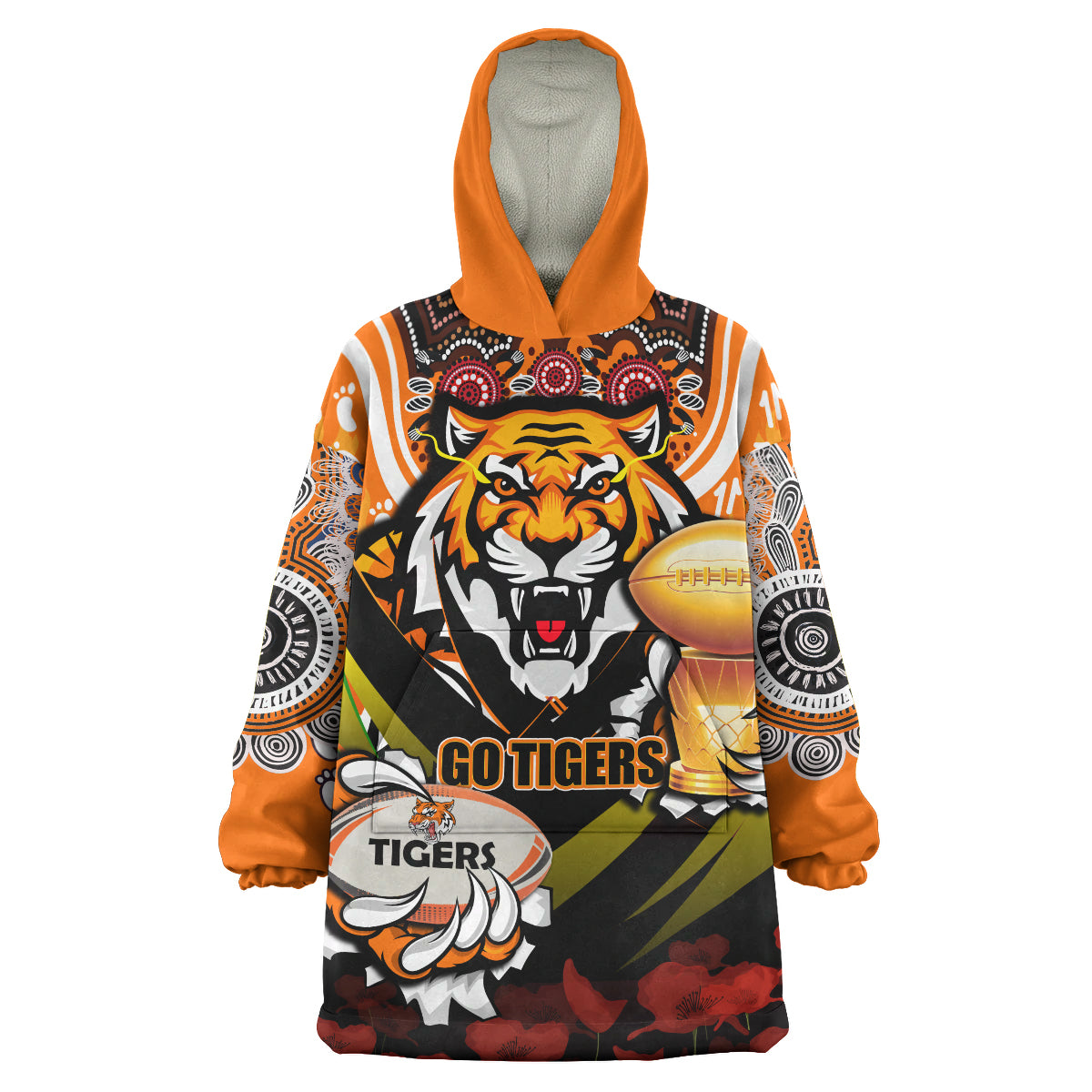 tigers-premierships-rugby-snug-hoodie-custom-go-tigers-champion-claw-scratch-aboriginal-culture-oodie-blanket