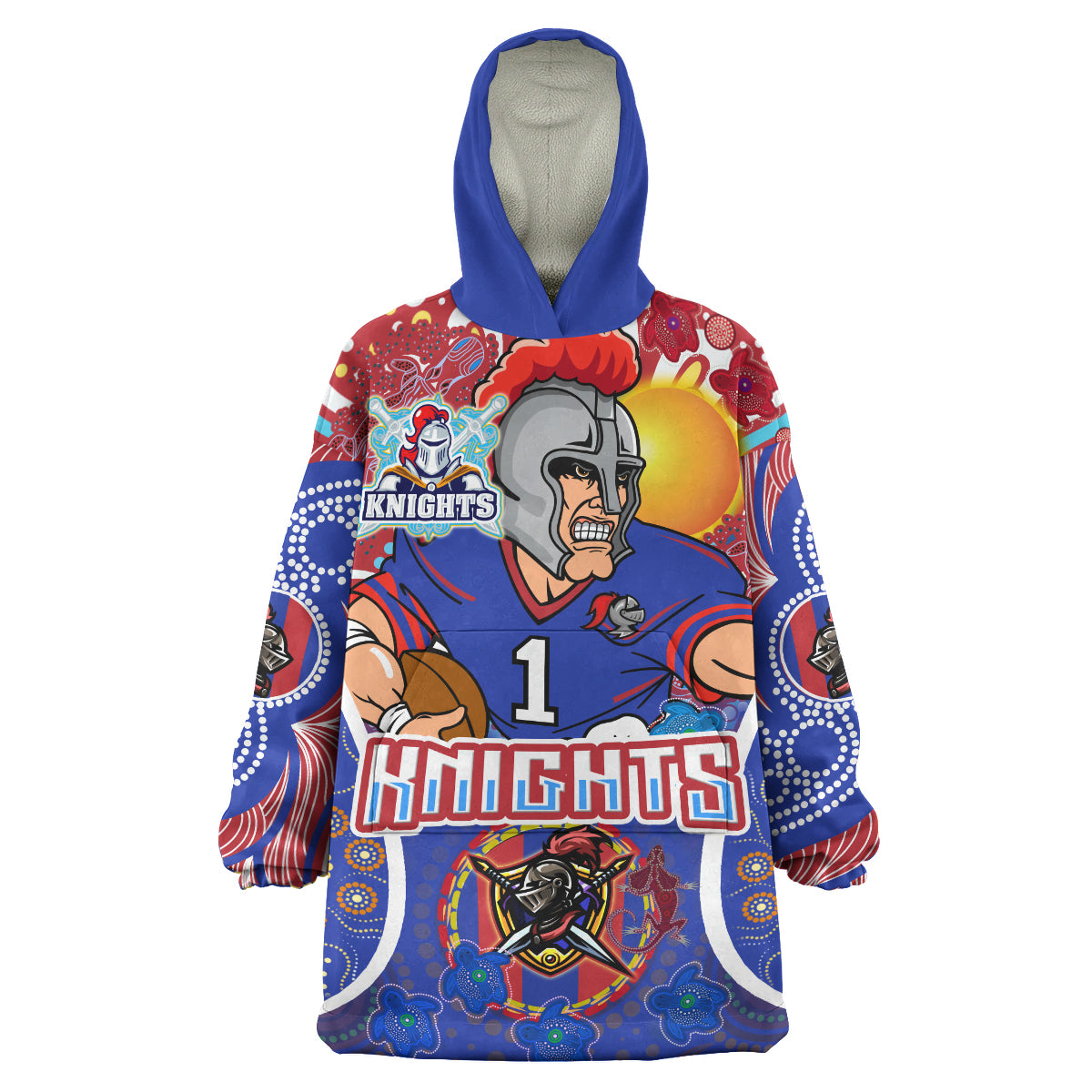 knights-rugby-snug-hoodie-custom-indigenous-newcastle-knights-mascot-with-aboriginal-art-personalised-player-and-number-oodie-blanket