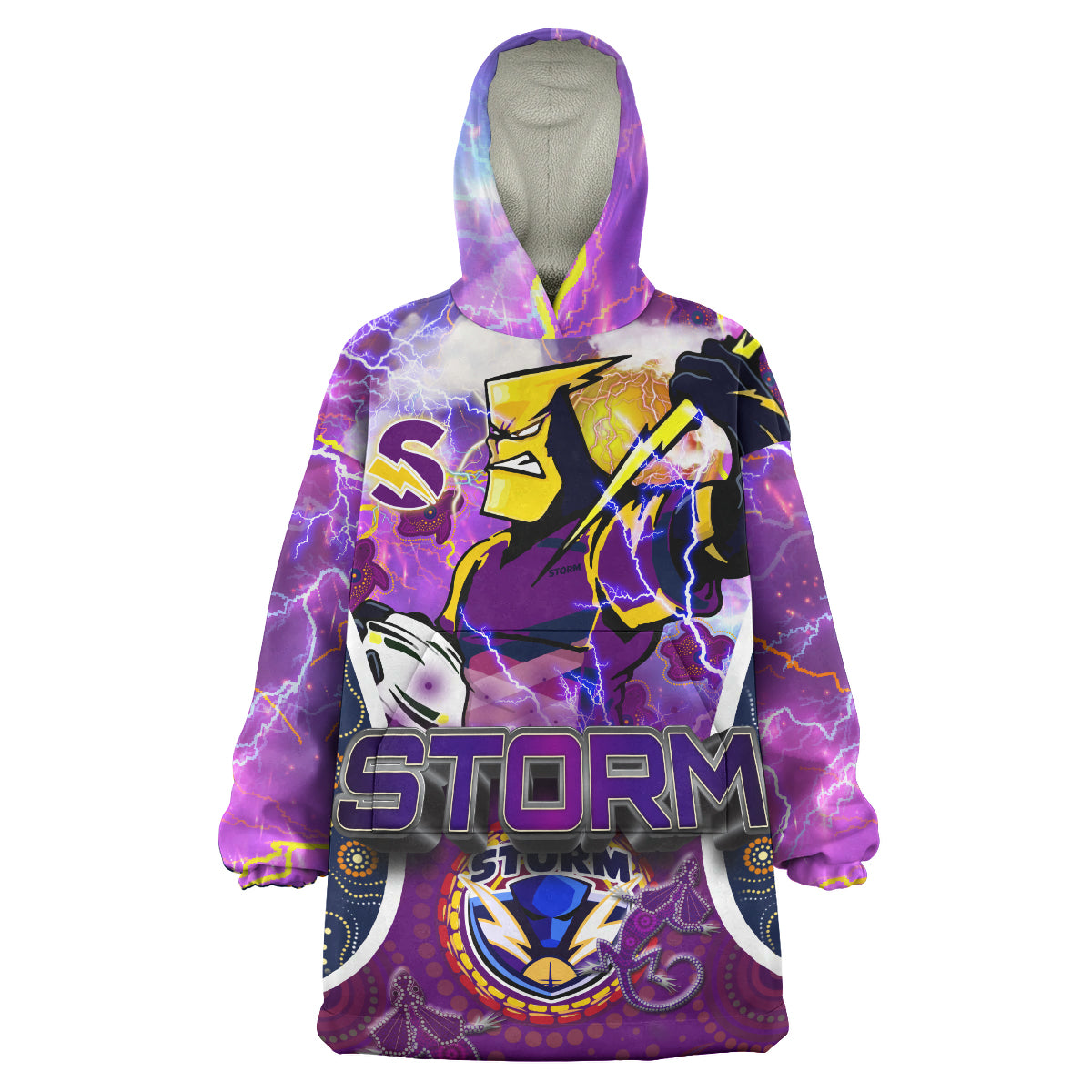 storm-rugby-snug-hoodie-custom-storm-man-thunder-power-mascot-with-aboriginal-culture-personalised-name-and-number-oodie-blanket