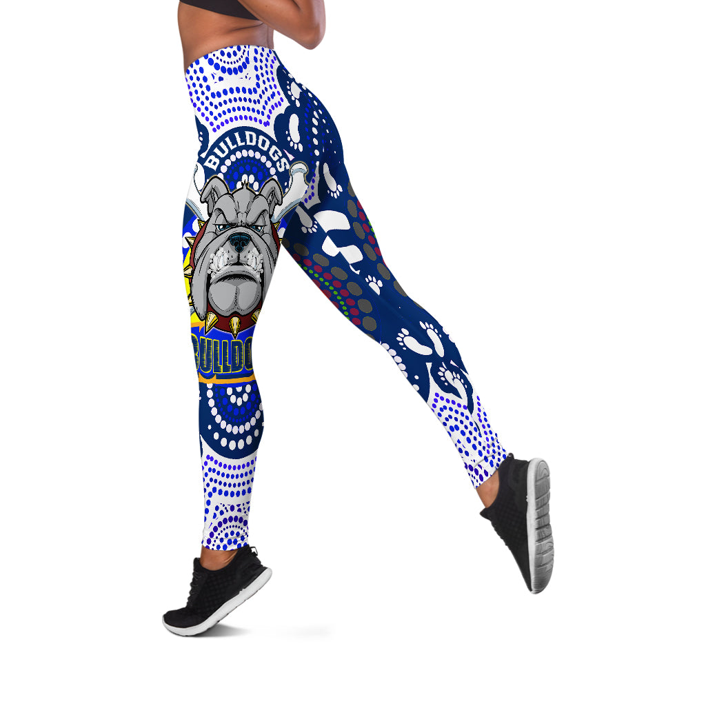 bulldogs-rugby-indigenous-leggings-custom-super-berries-with-aboriginal-flag-and-footprint-leggings