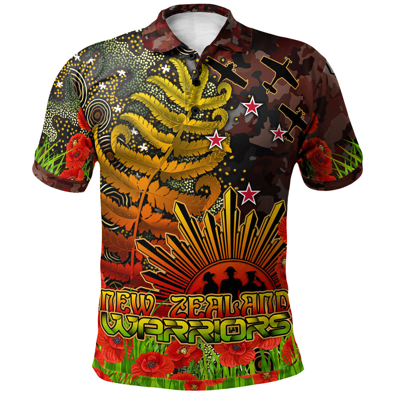 warriors-rugby-polo-shirt-custom-anzac-warriors-with-remembrance-poppy-and-indigenous-patterns-polo-shirt-1