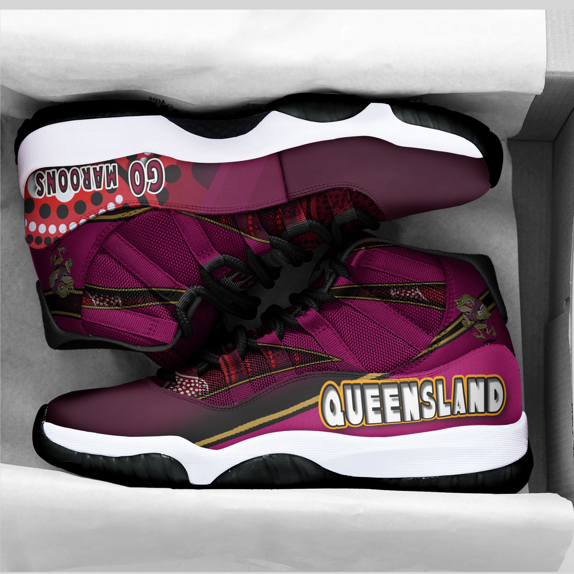queensland-rugby-league-team-high-top-basketball-shoes-j11-queensland-maroons-mascot-aboriginal-art-state-of-origin-sneakers-j11