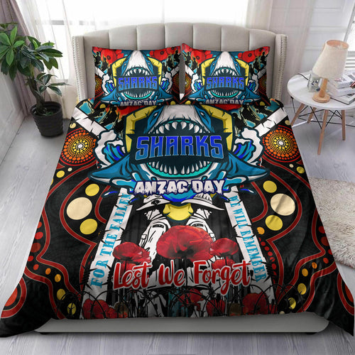 sharks-rugby-anzac-day-watercolour-custom-bedding-set-remembrance-cronulla-sutherland-sharks-with-poppy-flower