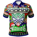 warriors-rugby-christmas-polo-shirt-custom-xmas-warriors-christmas-balls-snowflake-with-aboriginal-patterns-polo-shirt