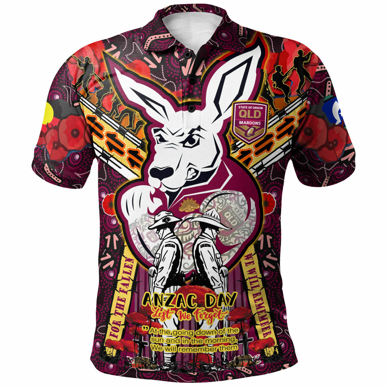 maroons-rugby-aboriginal-anzac-custom-watercolour-polo-shirt-remembrance-maroons-canetoads-queenslanders-with-poppy-flower