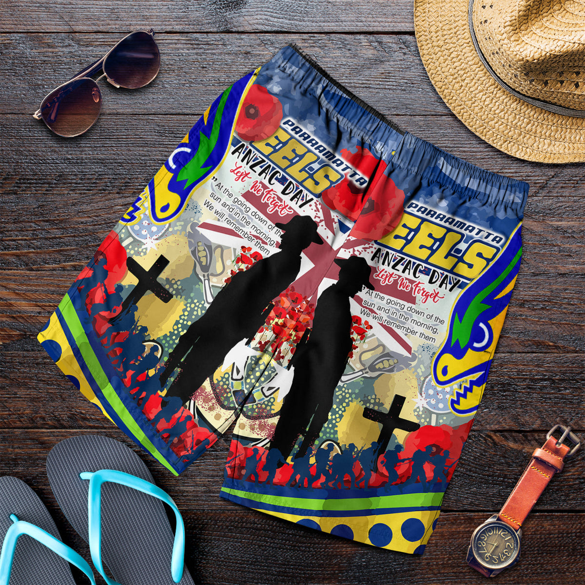 eels-rugby-australia-anzac-day-lest-we-forget-custom-men-short-remembrance-eels-with-anzac-poppy-watercolour-style