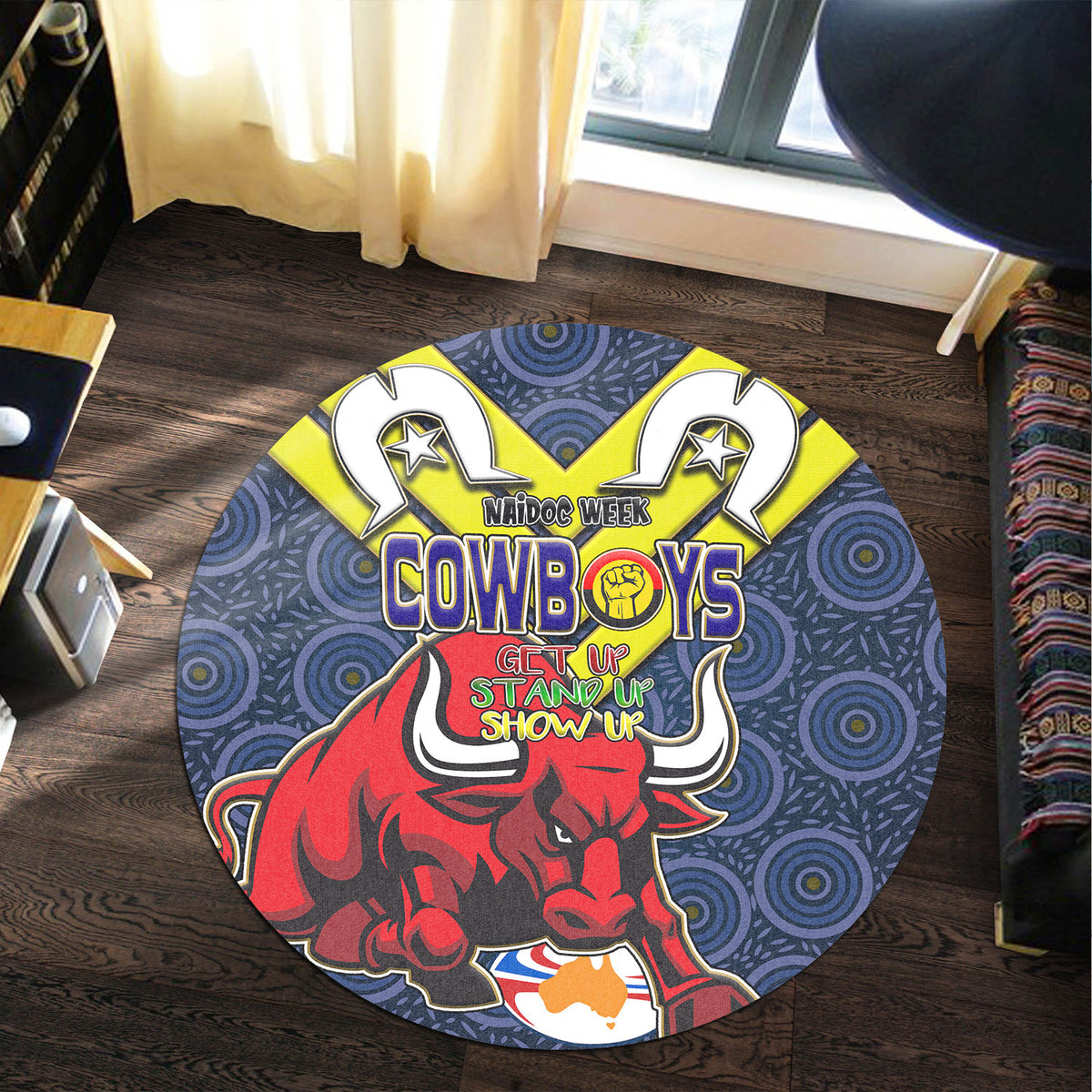 cowboys-rugby-round-rug-cowboys-naidoc-week-buffalo-rugby-get-up-stand-up-show-up-with-aboriginal-patterns-round-rug
