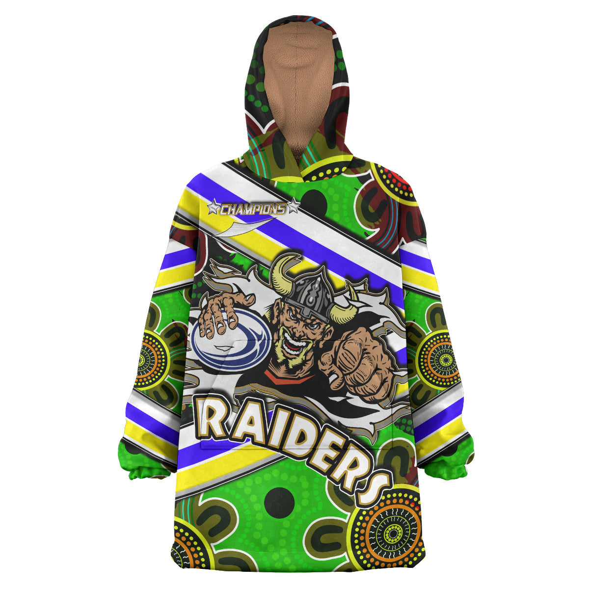 raiders-rugby-snug-hoodie-custom-raiders-with-rugby-ball-aboriginal-art-personalised-player-and-number-oodie-blanket