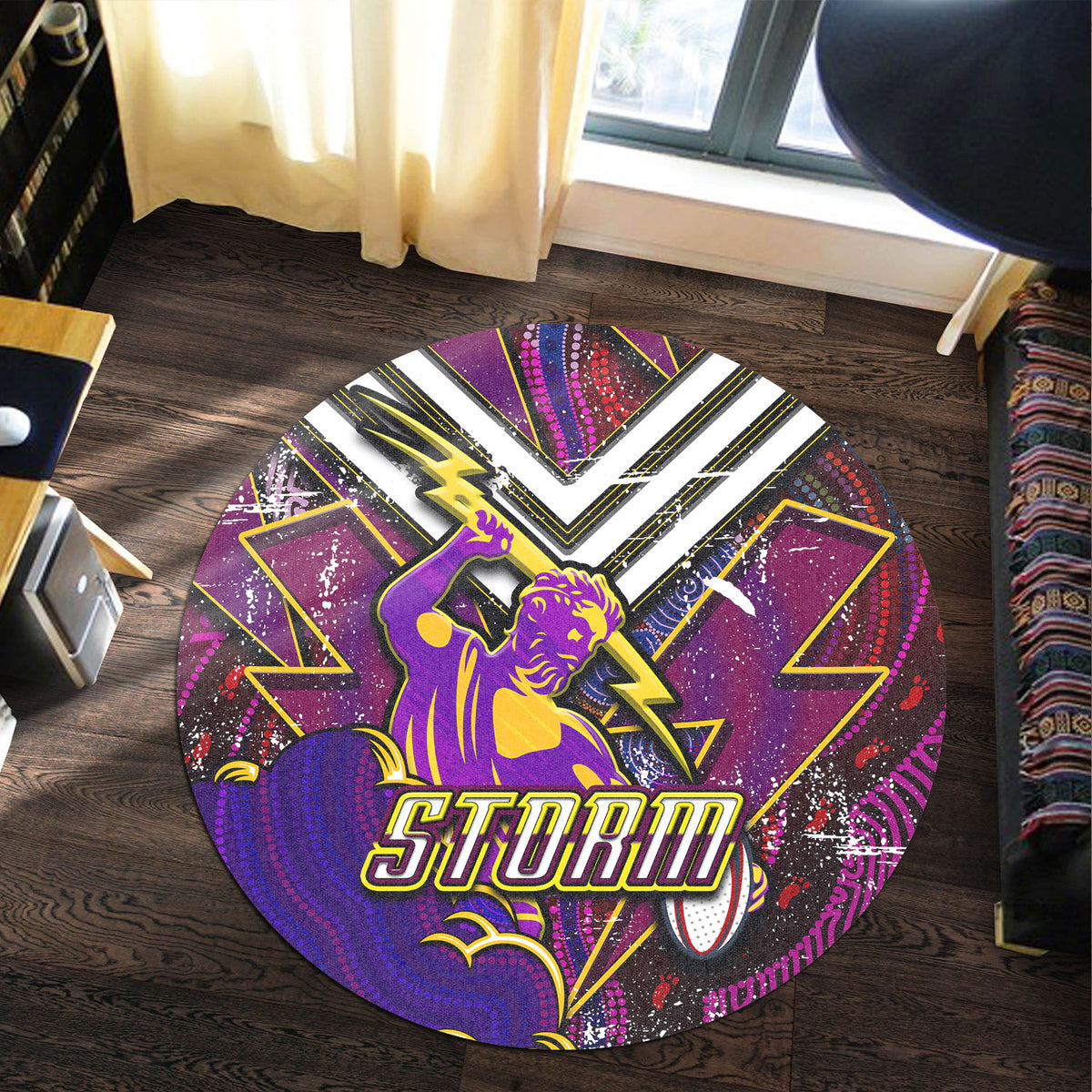 storm-rugby-round-rug-storm-and-thunder-aboriginal-style-of-dot-background-round-rug