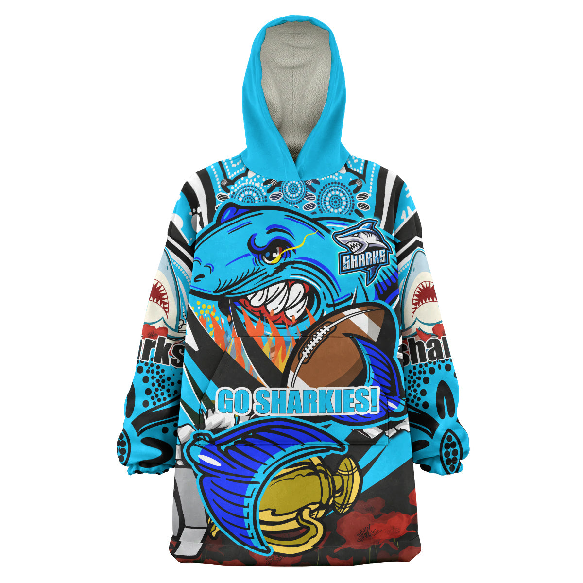 sharks-premierships-rugby-snug-hoodie-custom-go-sharkies-champion-claw-scratch-aboriginal-culture-oodie-blanket