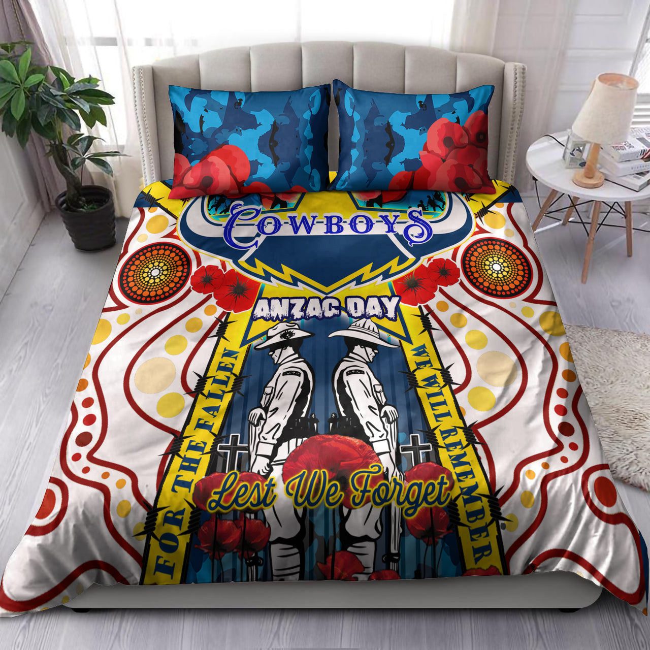 cowboys-rugby-anzac-day-watercolour-bedding-set-custom-remembrance-cowboys-with-poppy-flower