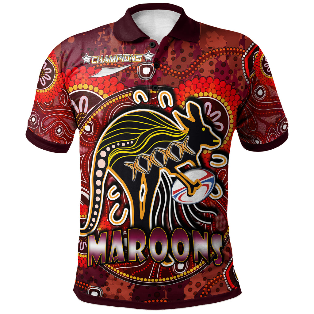 maroons-rugby-polo-shirt-custom-maroons-kangaroo-with-aboriginal-style-of-dot-painting-personalised-player-and-number-polo-shirt
