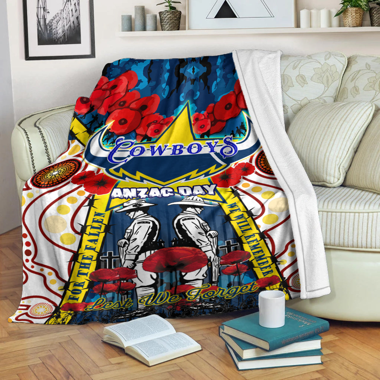 cowboys-rugby-anzac-day-watercolour-blanket-custom-remembrance-cowboys-with-poppy-flower